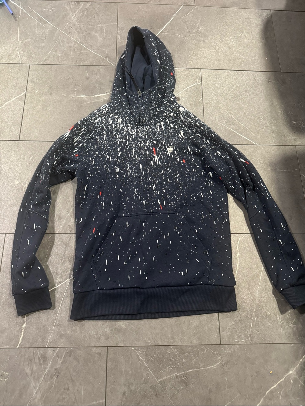 G-Star Navy Paint-Splatter Hoodie with Red Accents